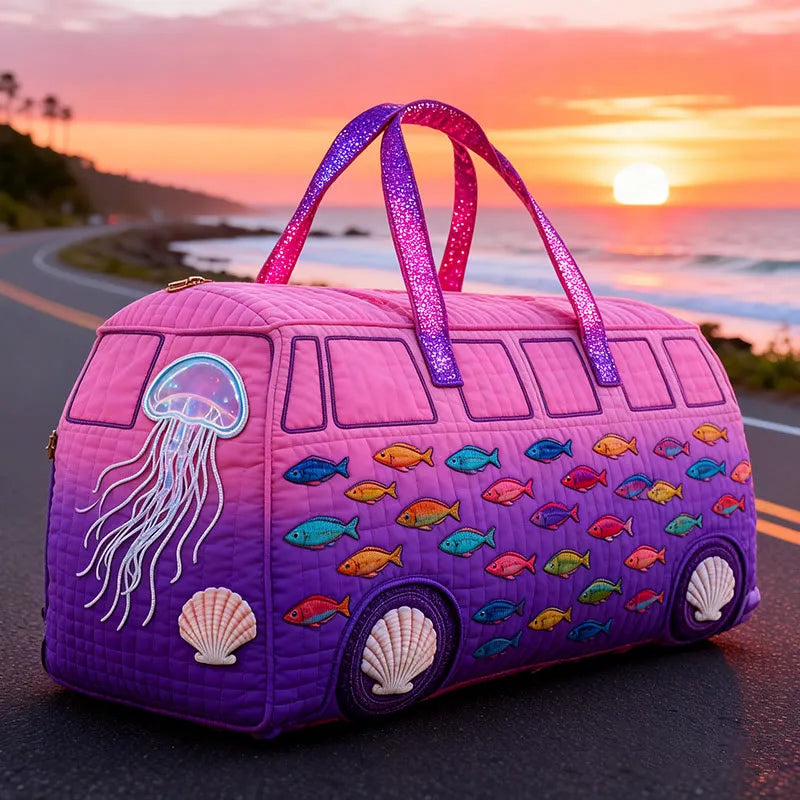Gradient Fish School Print Quilted Duffle Bag