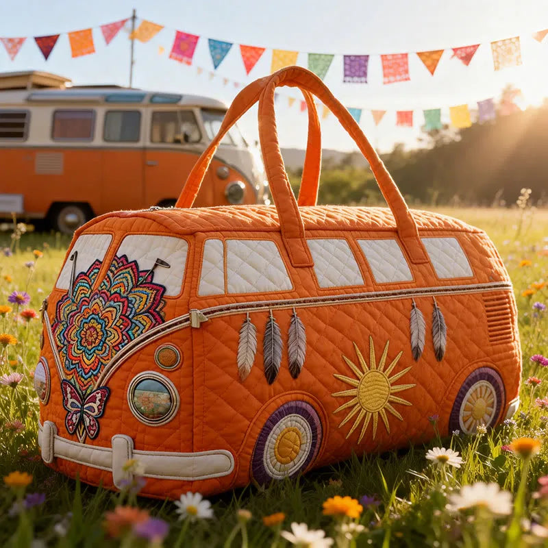 Hippie Patterns Print Quilted Duffle Bag