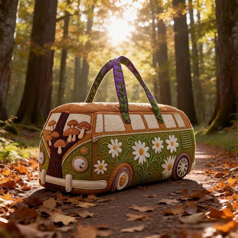 Mushroom Plants Print Quilted Duffle Bag