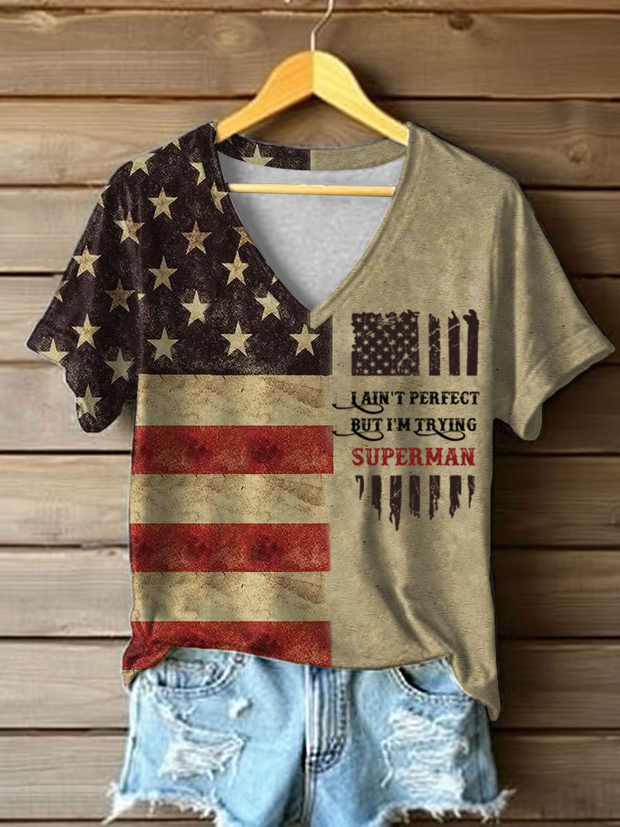 Women's I Ain't Perfect But I'm Trying Superman Printed T-shirt