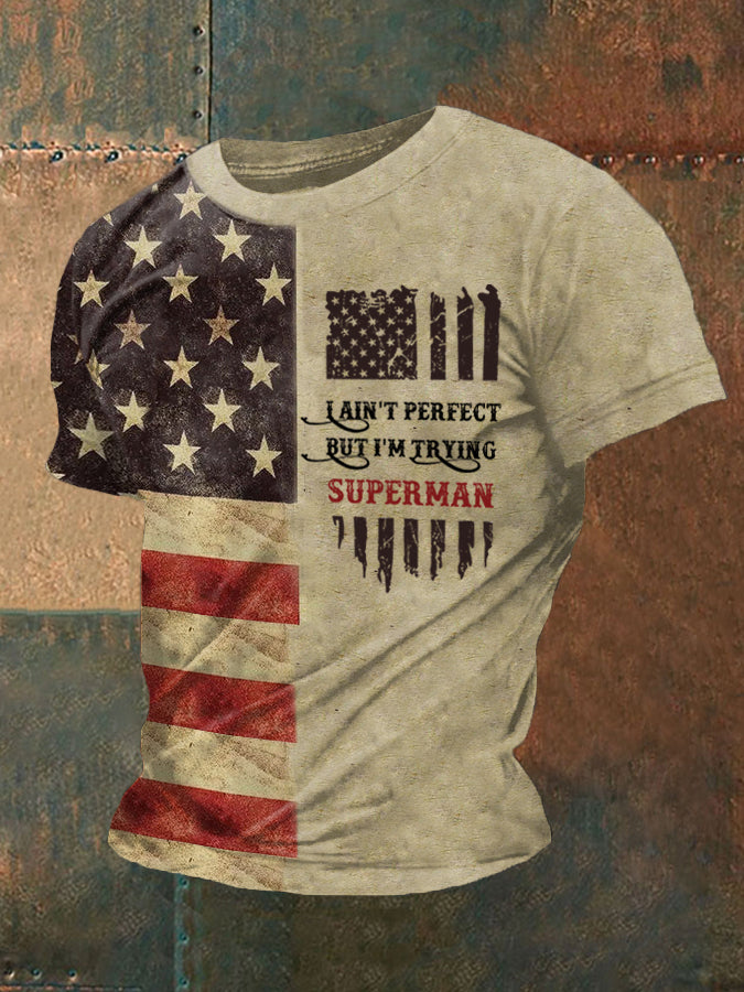 Men's I Ain't Perfect But I'm Trying Superman Printed T-shirt