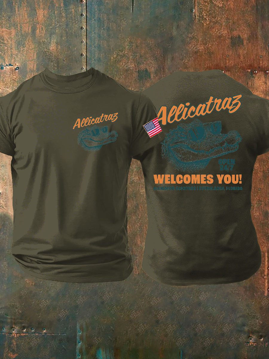 Men's Alligator Alcatraz Funny Florida Everglades Dark Humor Printed T-shirt