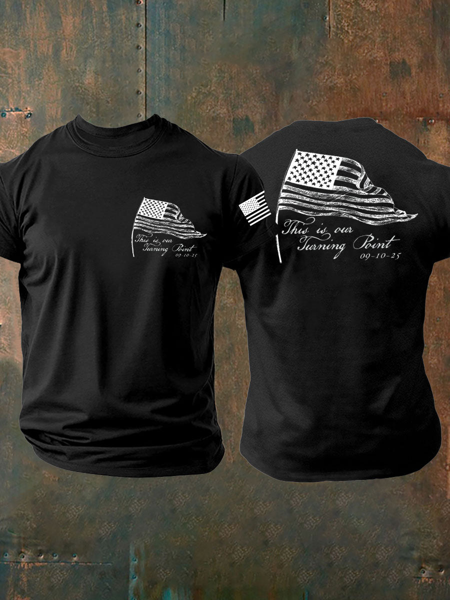Men's Charlie Kirk Turning Point imitation cotton short-sleeved T-shirt