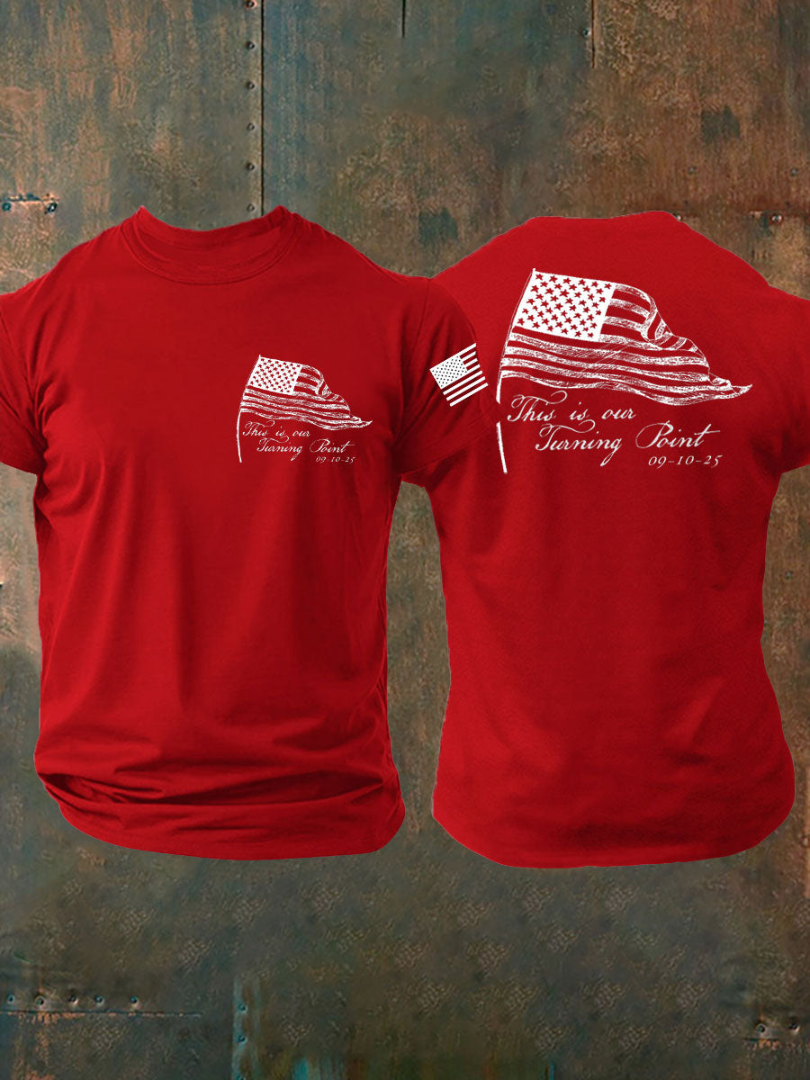 Men's Charlie Kirk Turning Point imitation cotton short-sleeved T-shirt