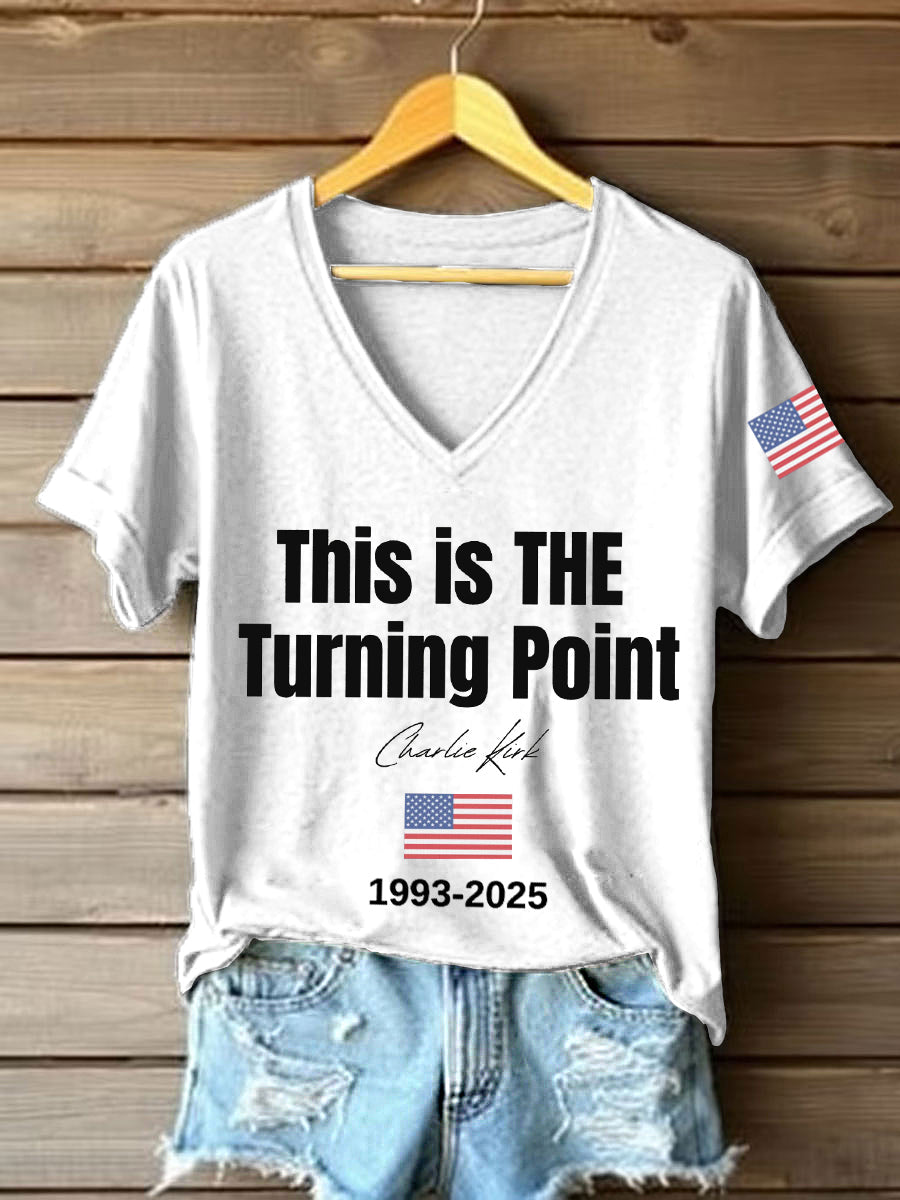 Women's This Is The Turning Point Print V-Neck T-Shirt