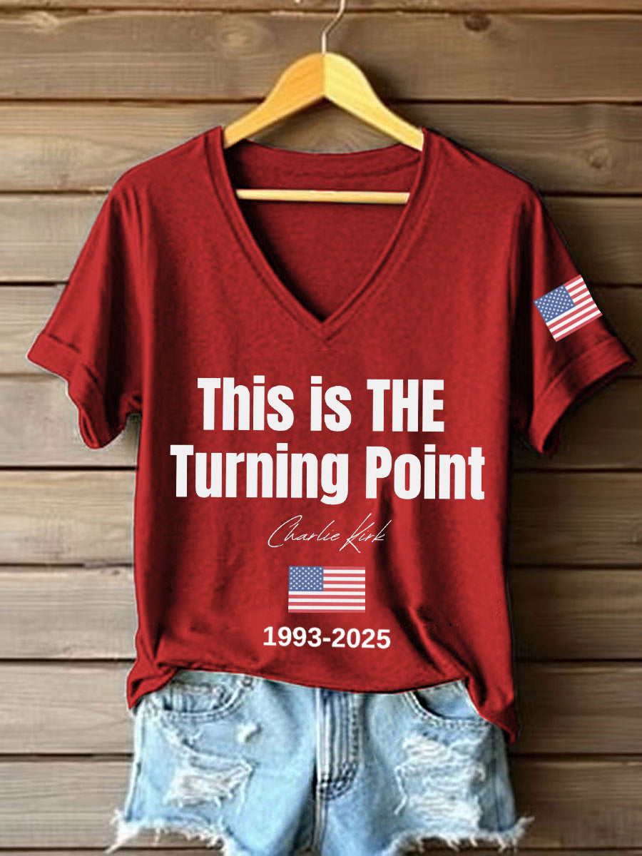 Women's This Is The Turning Point Print V-Neck T-Shirt