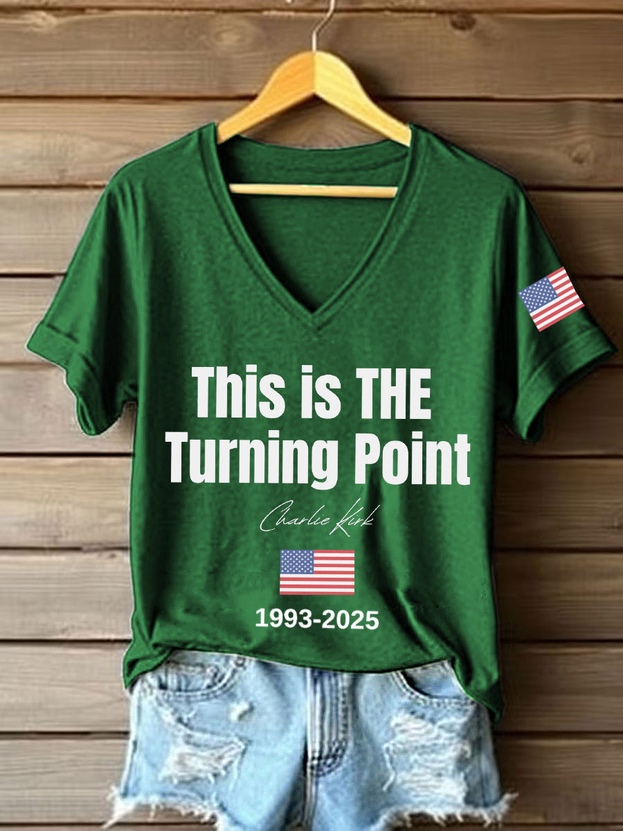 Women's This Is The Turning Point Print V-Neck T-Shirt