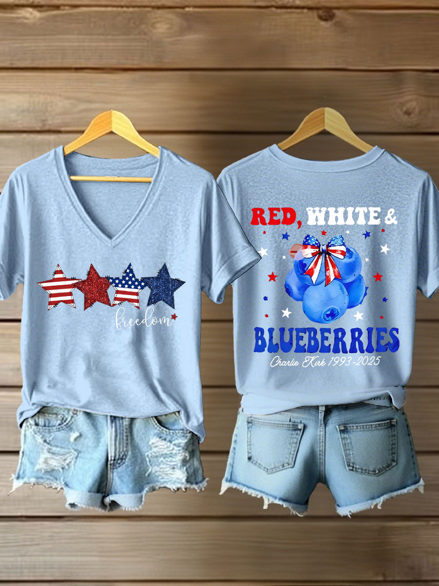 Women's Red, White & Blueberries V-neck T-shirts