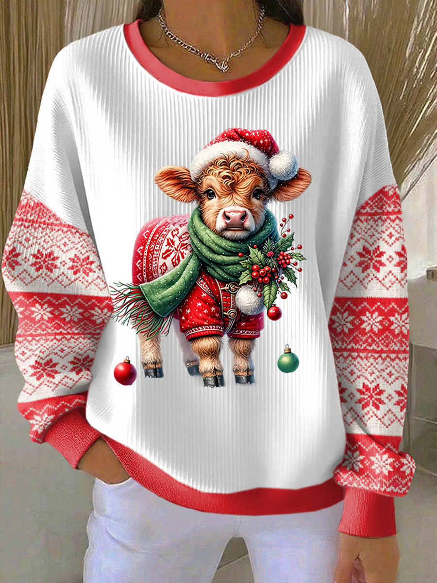 Women's Christmas Highland Cattle Printed Tops