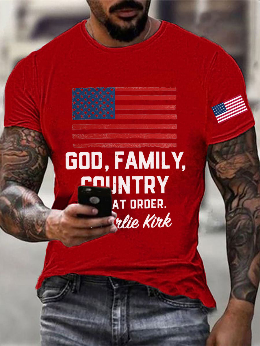 Men's God Family Country In That Order Printed T-shirt