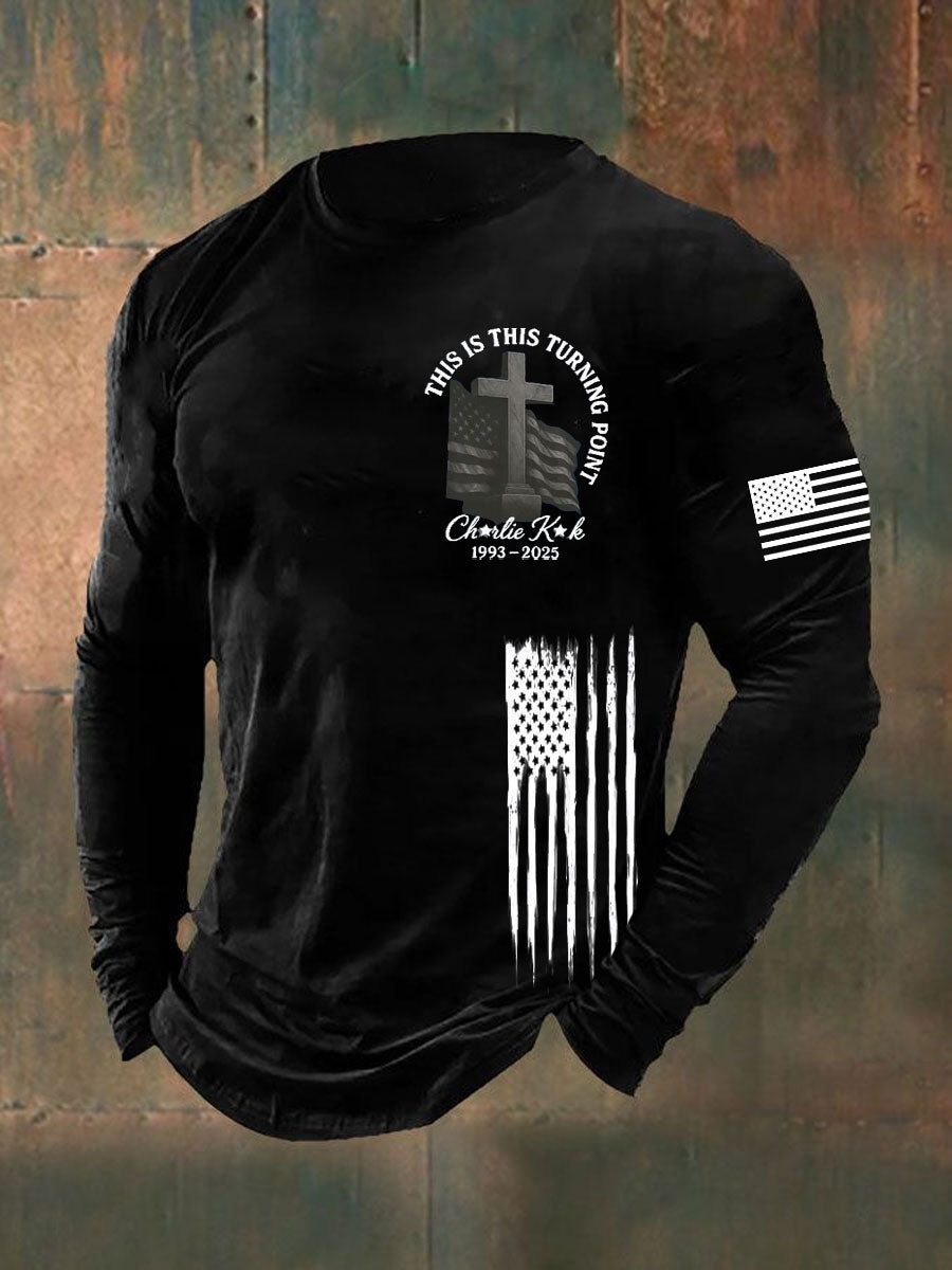 Men's Charlie Kirk Turning Point Printed long sleeve T-shirt