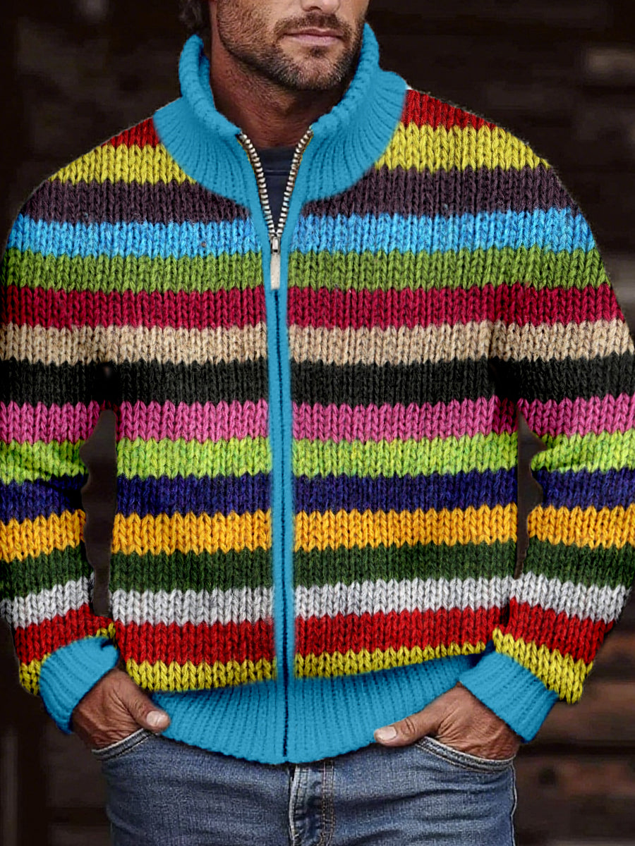 Men's Multicolor Striped Cozy Knit Cardigan
