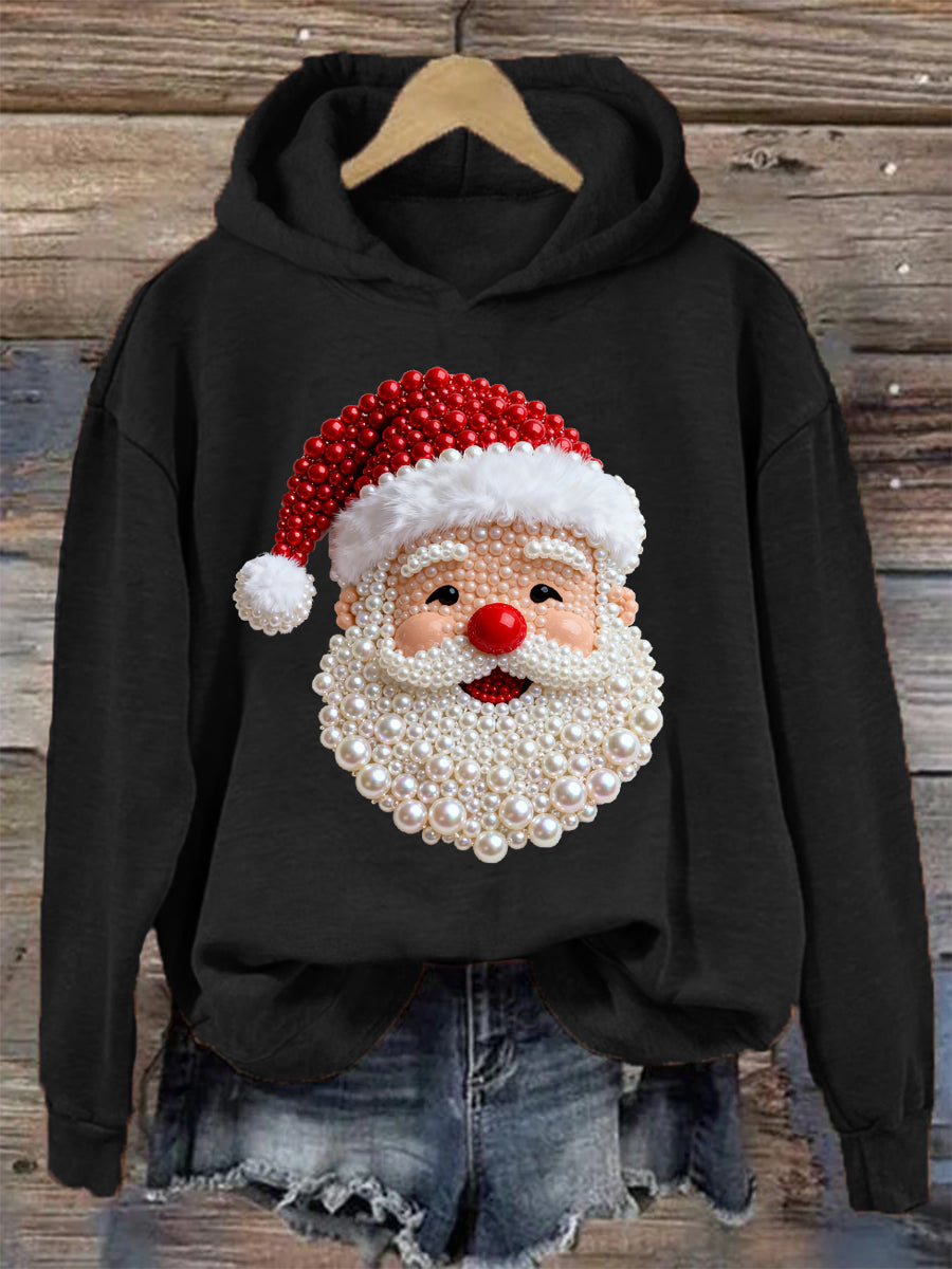 Women's Christmas Pearl Santa Claus Print Casual Hoodie