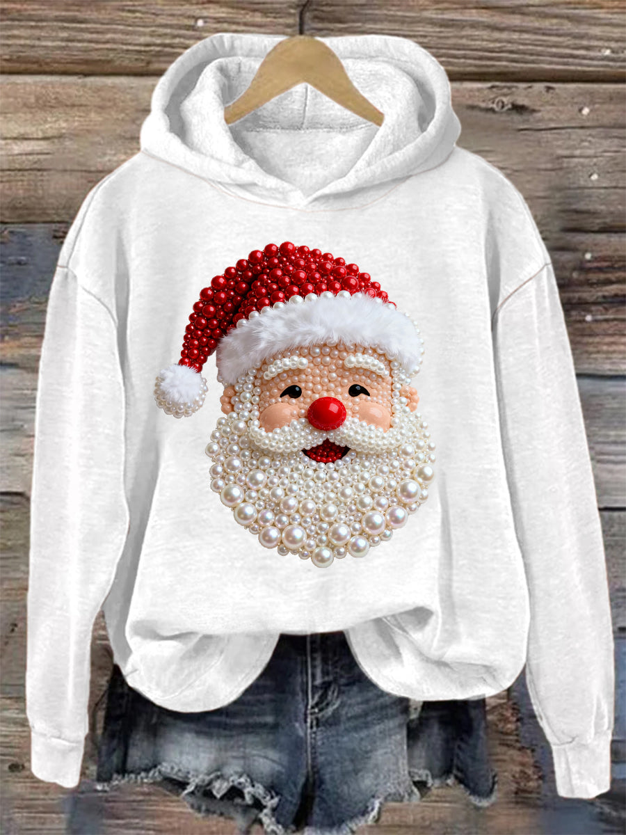 Women's Christmas Pearl Santa Claus Print Casual Hoodie