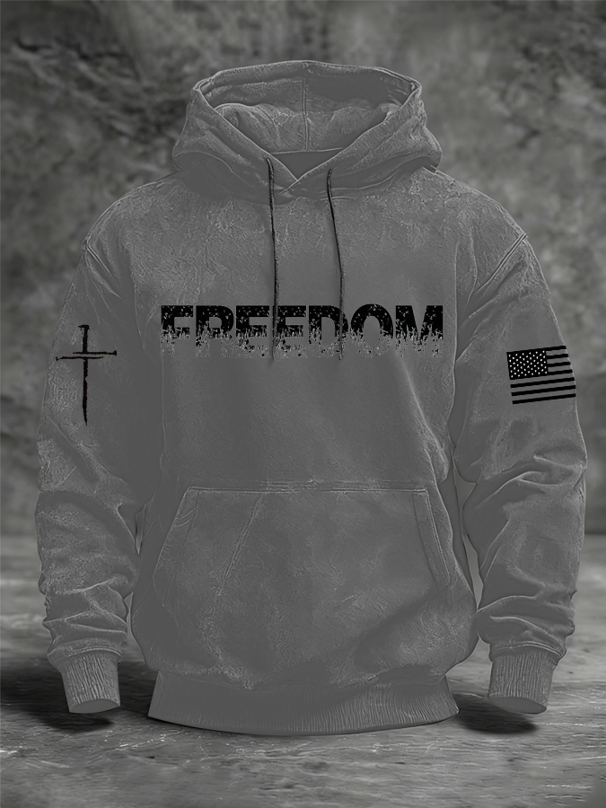 Men's Freedom Printed Oversized Drop-Shoulder Hoodie with Pockets
