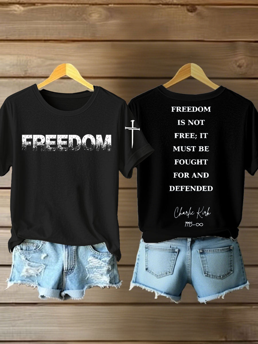 Women's Charlie Kirk Freedom Printed Iron On Short Sleeve T-Shirt