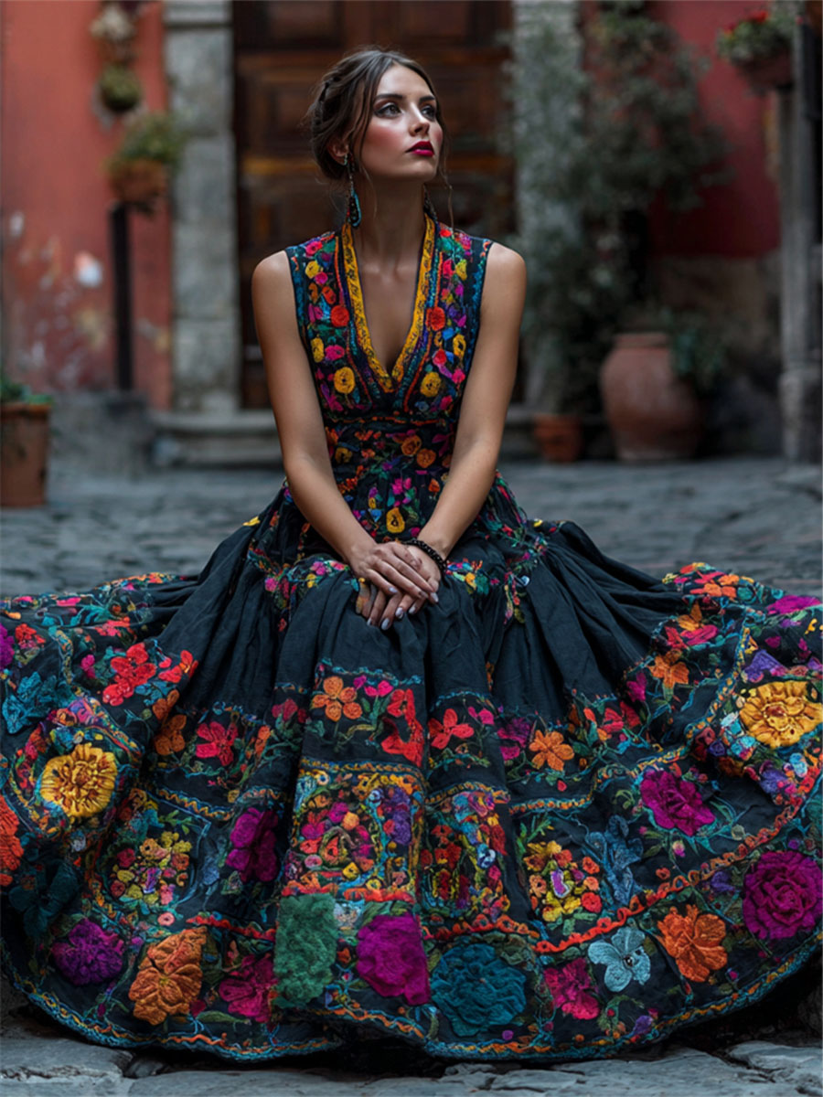 Women's Day of the Dead Floral Print Dress