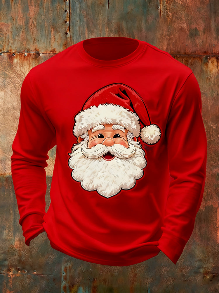 Men's Christmas Santa Claus Art Long Sleeve Round Neck T-shirt