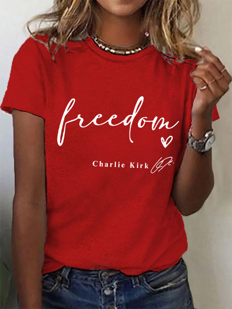 Women's Freedom Charlie Kirk USA Flag Print Tee