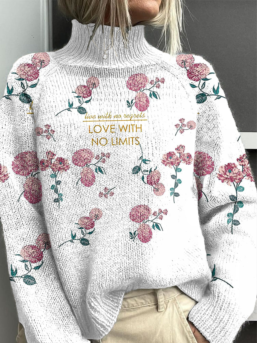 Women's White Floral Minimalist Turtleneck Jumper