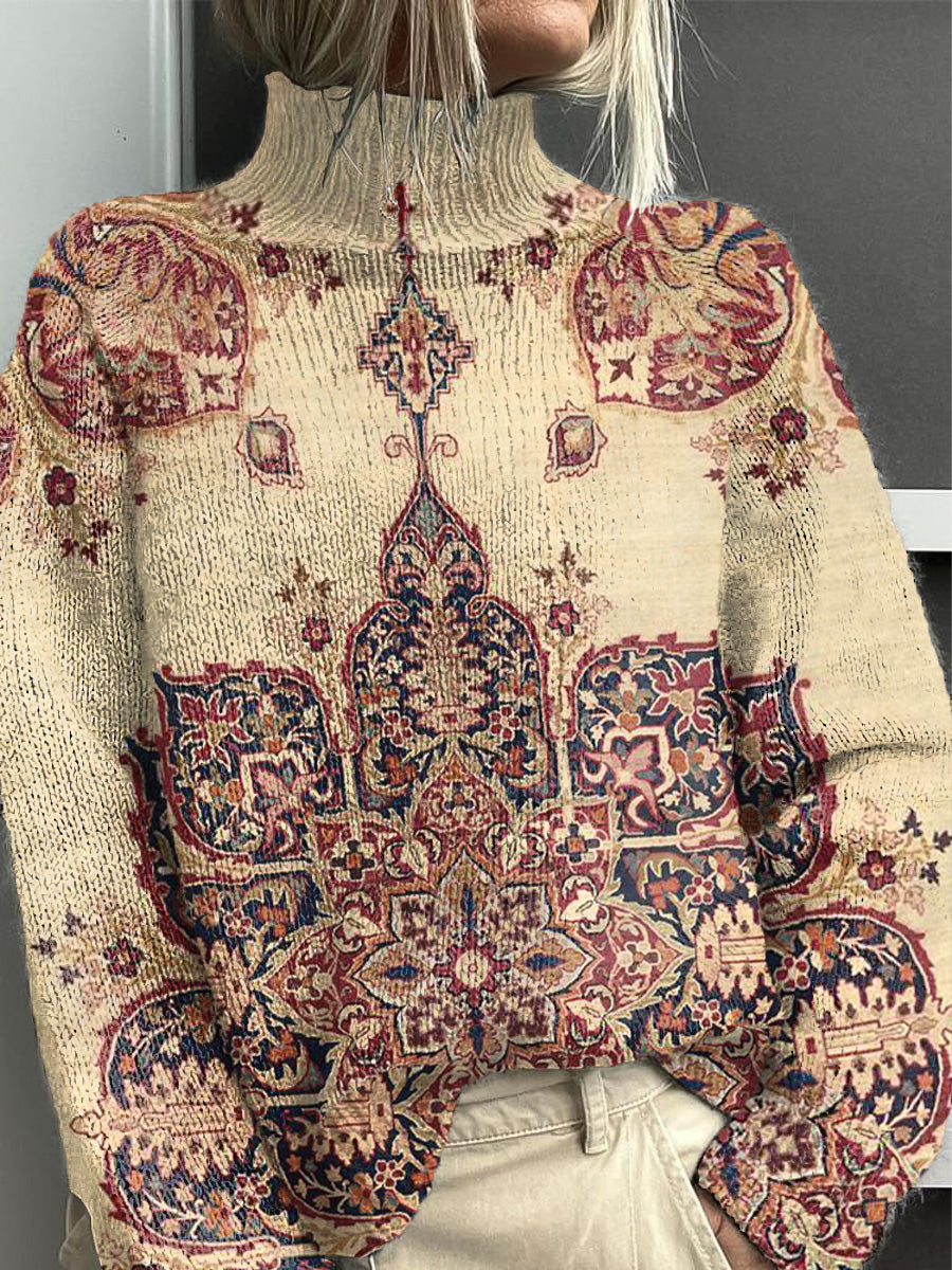 Women's Ethnic Floral Half-Turtleneck Knit