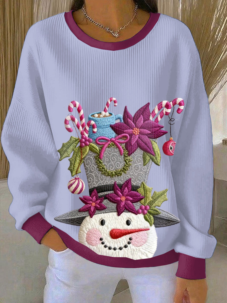Women's Purple Santa Loose-Fit Crewneck Pullover
