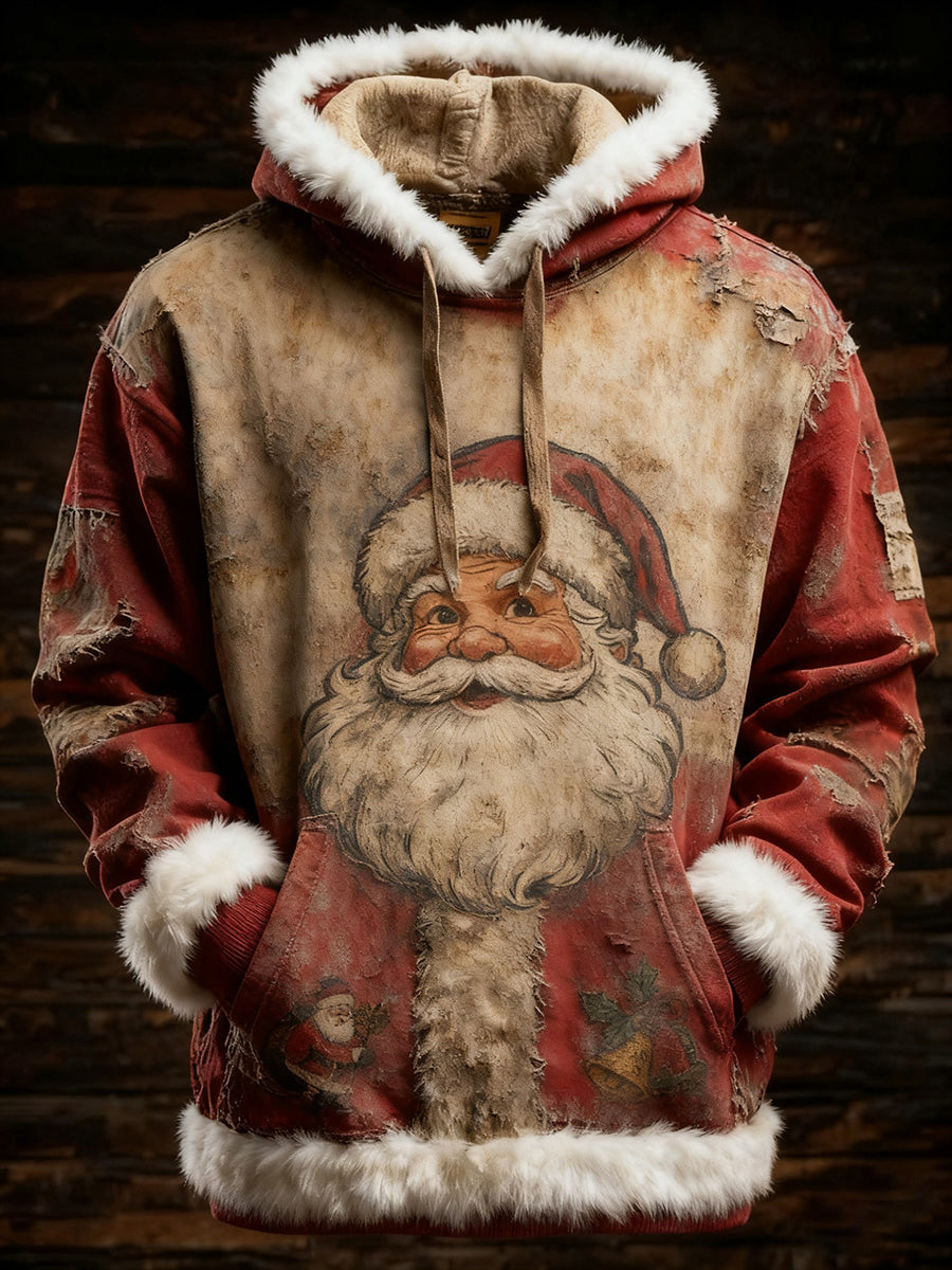 Men's Retro Christmas Santa Claus Printed Hoodie