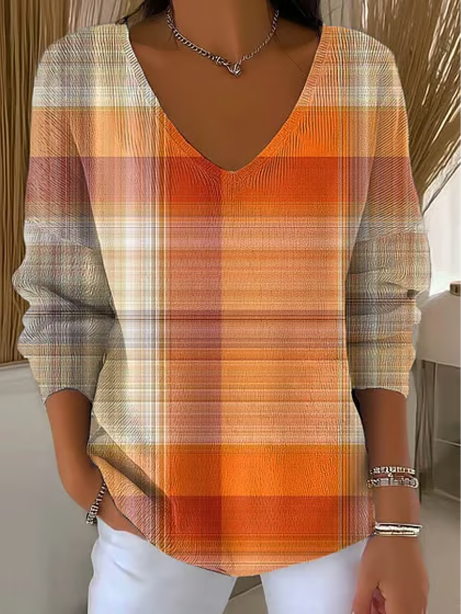 Women's autumn V-Neck Ribbed Top