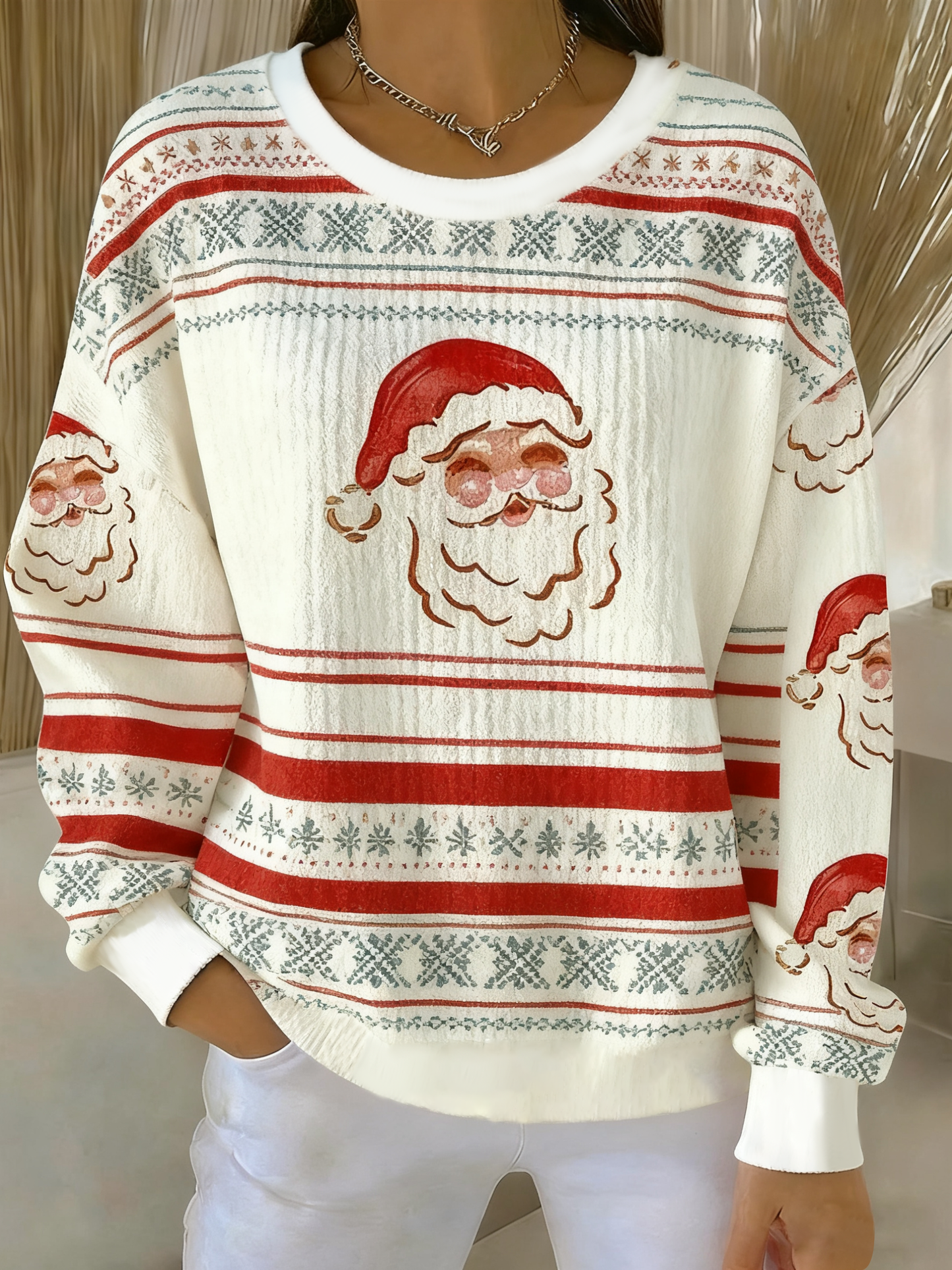 Women's Vintage Christmas Santa Claus Printed Sweatshirt