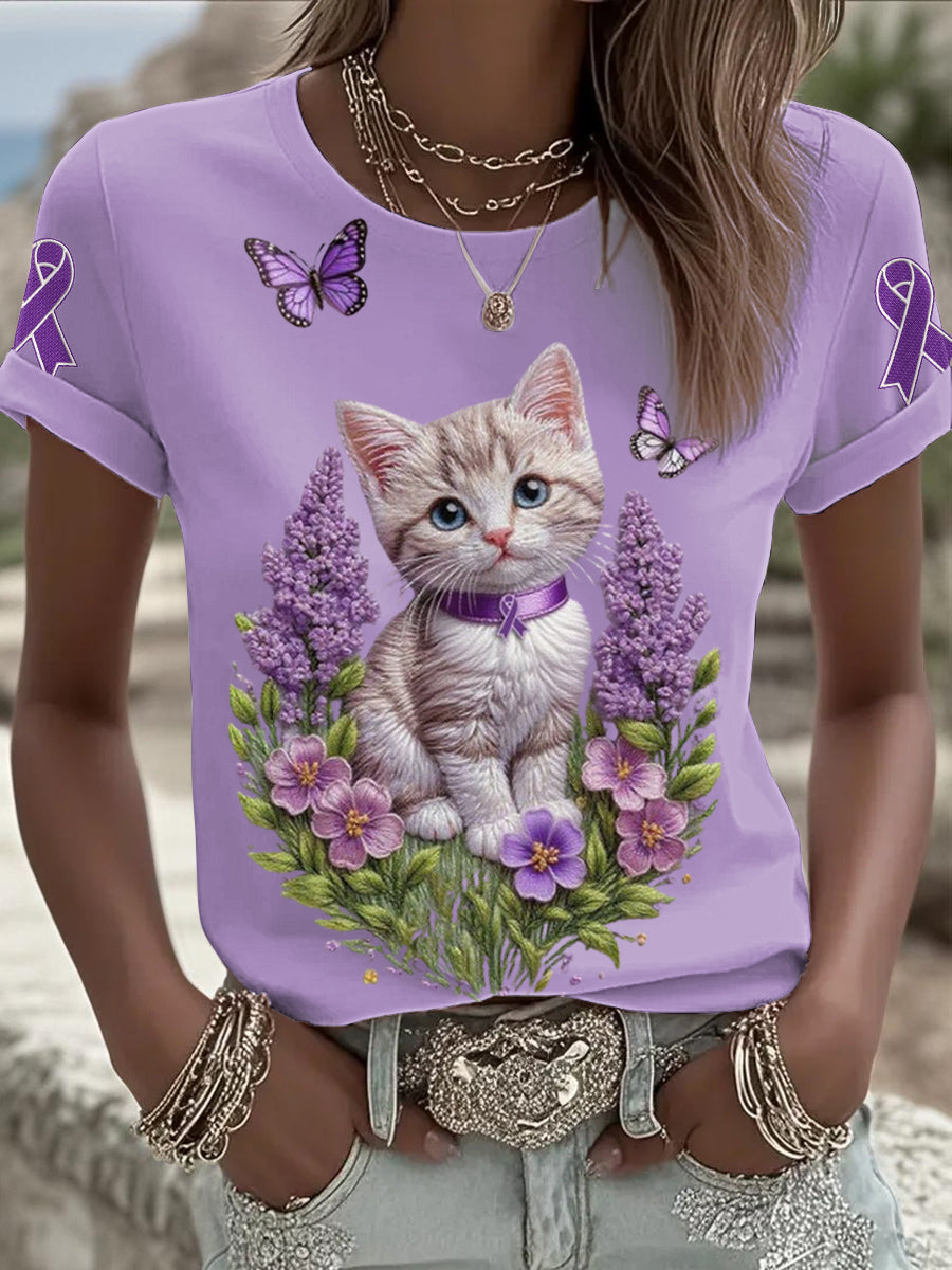 Women's Alzheimer's Awareness Purple Animals Print T-shirt