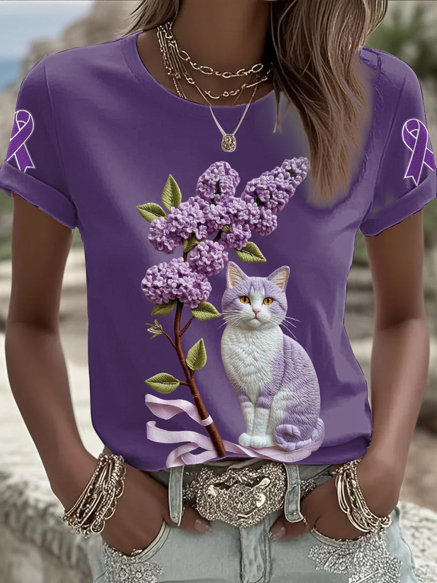 Women's Alzheimer's Awareness Purple Animals Print T-shirt
