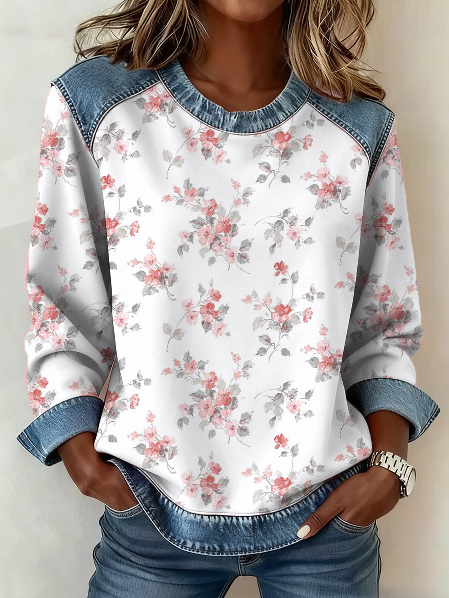 Women's Breast Cancer Pink Pattern Patchwork Art Sweatshirt