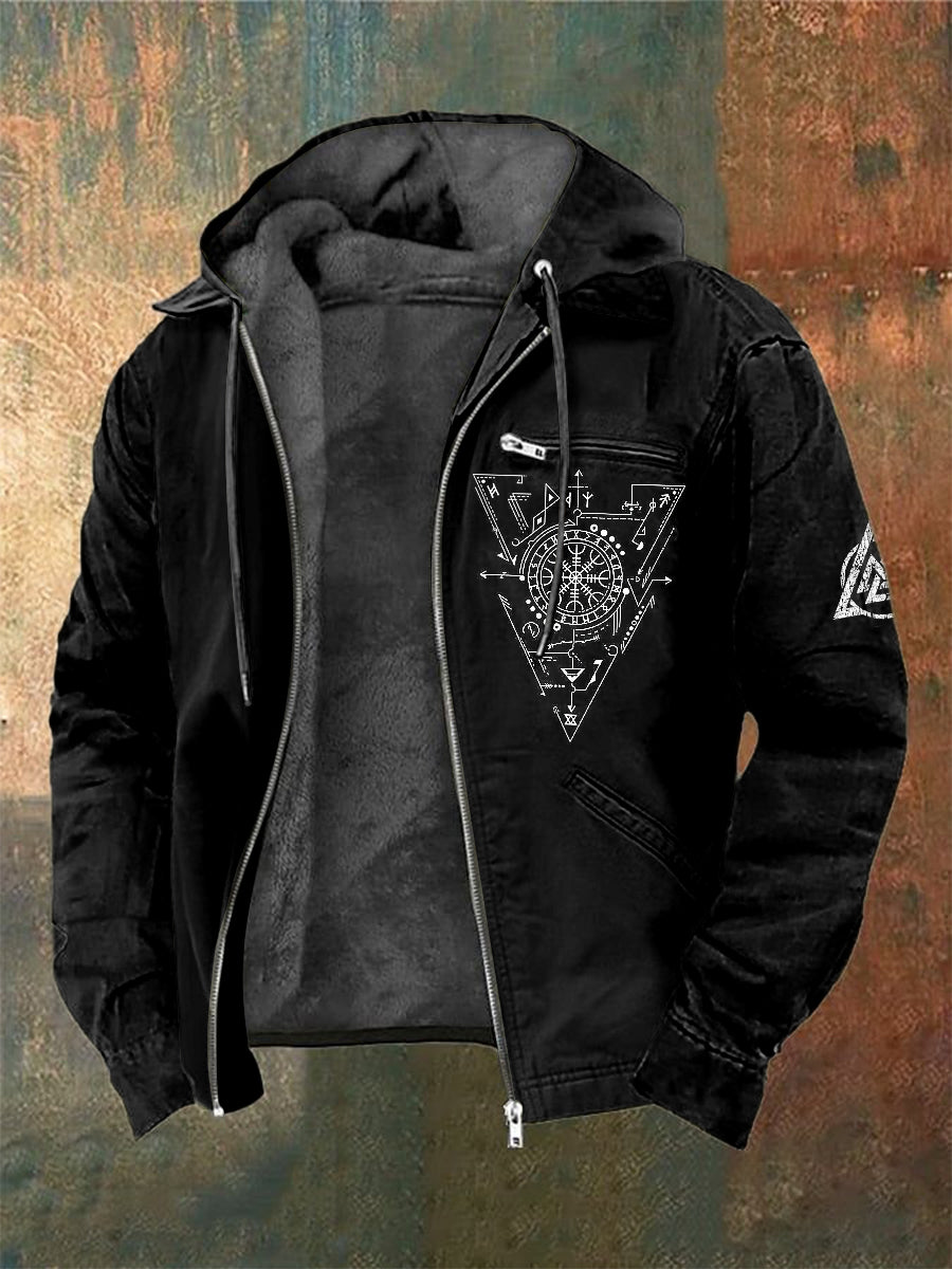 Men's Viking Triangle Printed Long Sleeved Hooded Jacket