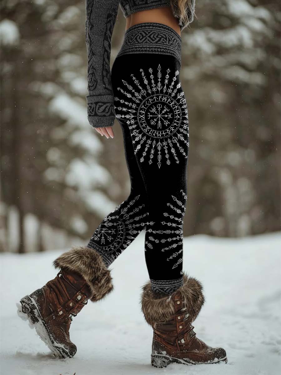 Women's Retro Viking Celtic Knot Valkyrie Rune Sports Stretch Leggings