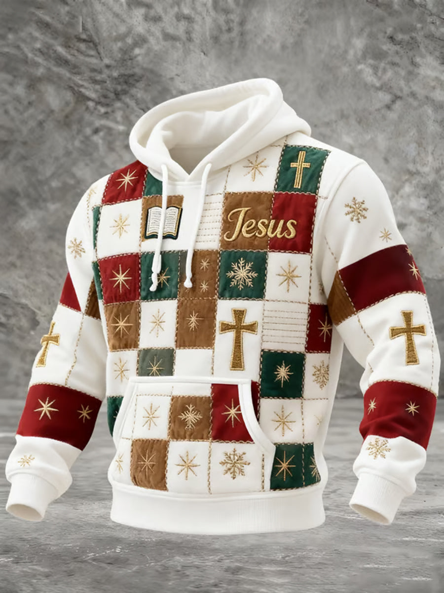 Men's Retro Christmas Faith Print Hoodie with Pockets