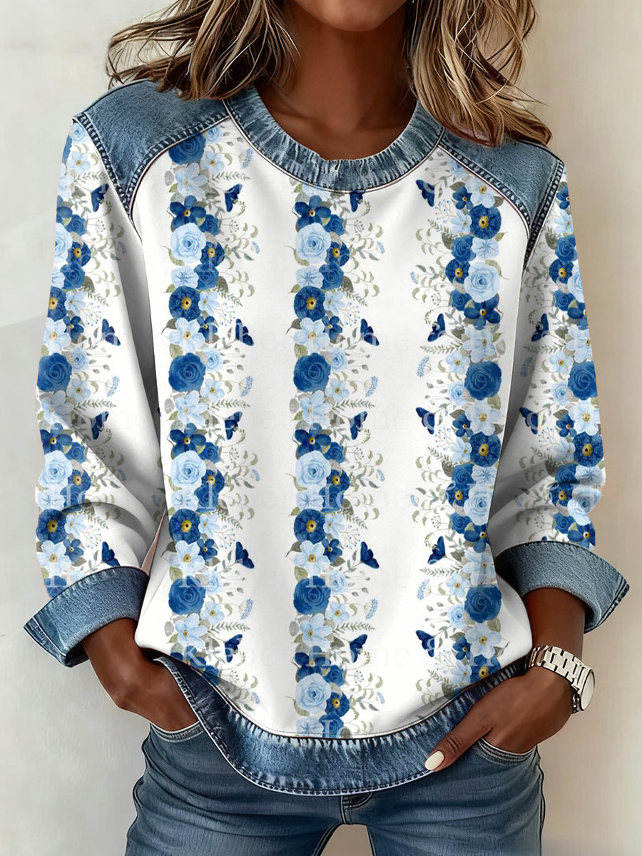 Women's Diabetes Awareness Pattern Patchwork Art Sweatshirt