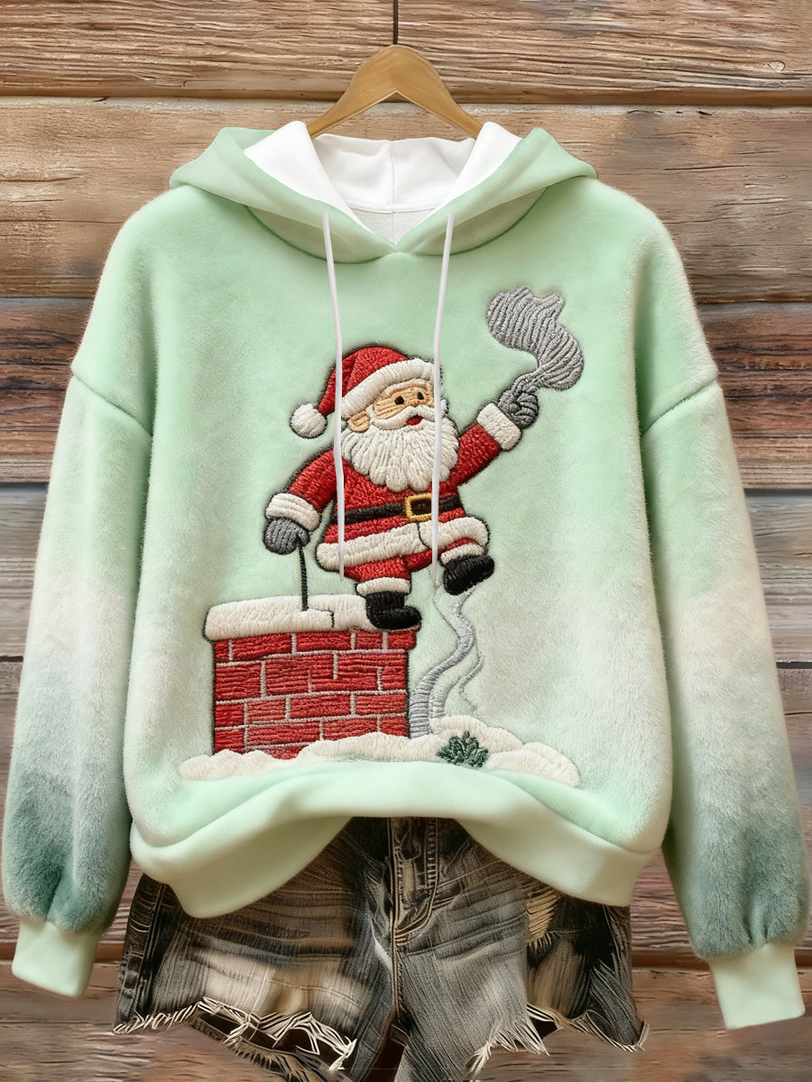 Women's Christmas Santa Claus Print Casual Flannel Hoodie