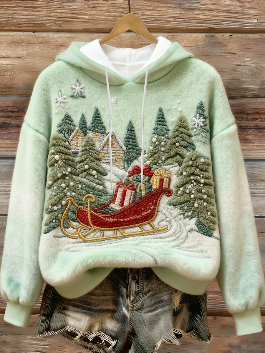 Women's Christmas Print Casual Flannel Hoodie