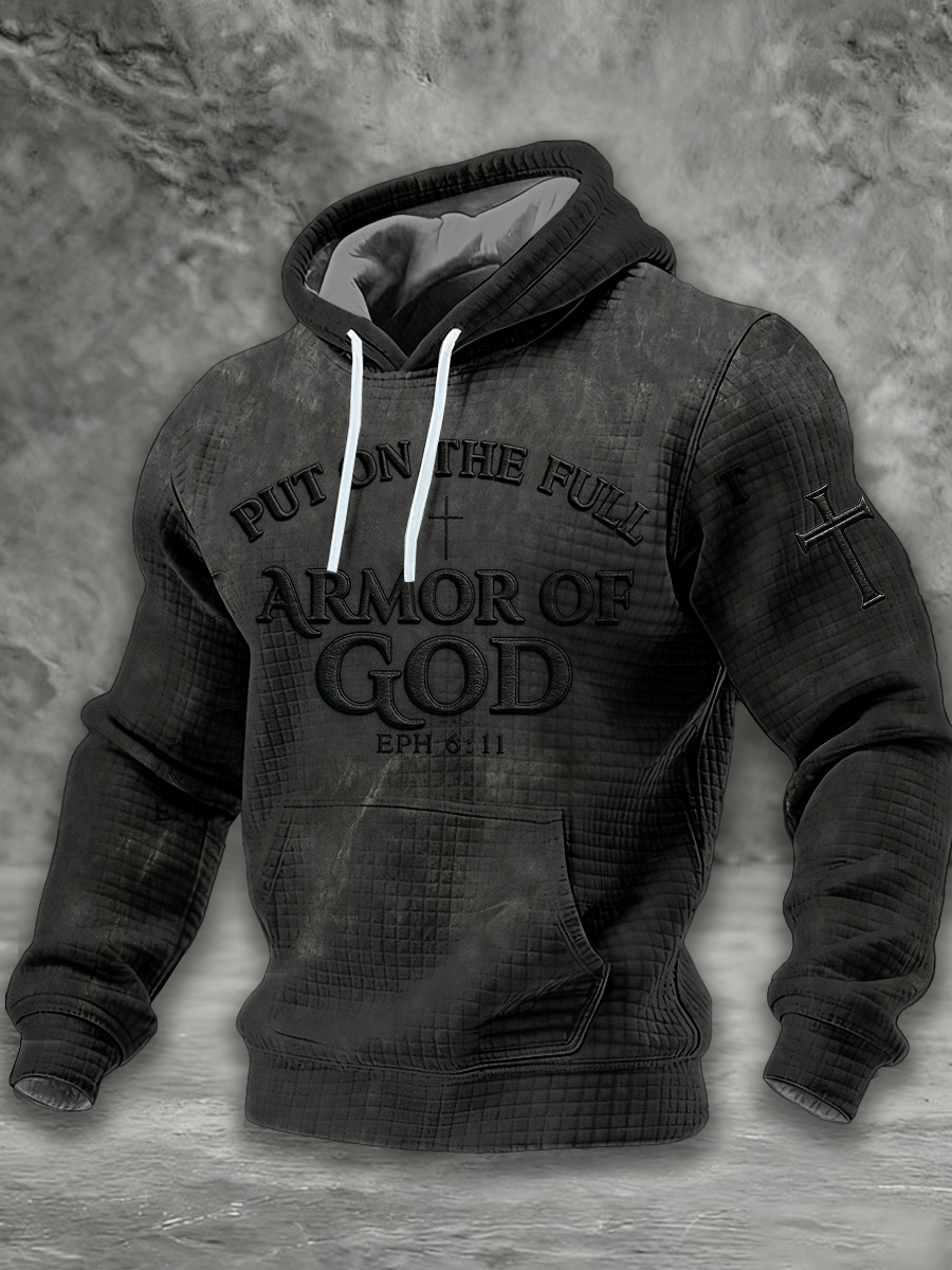 Men's Put On The Full Armor Of God Checkered Cotton Hoodie