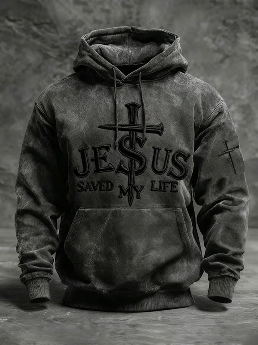 Men's JESUS SAVED MY LIFE Print Casual Hoodie