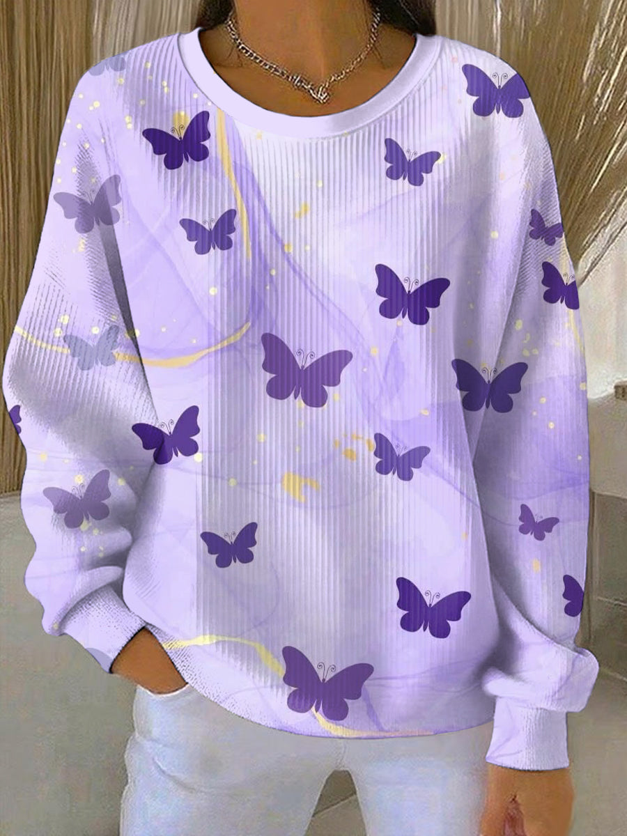 Women's Purple Butterfly Print Casual Sweatshirt
