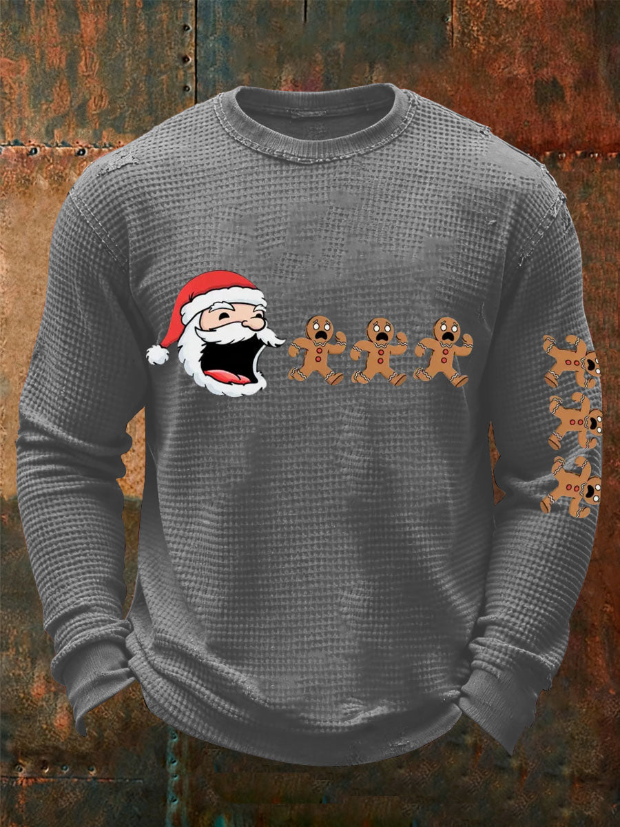Men's Funny Santas Cookie Christmas Art Print Waffle Long Sleeve T-Shirt