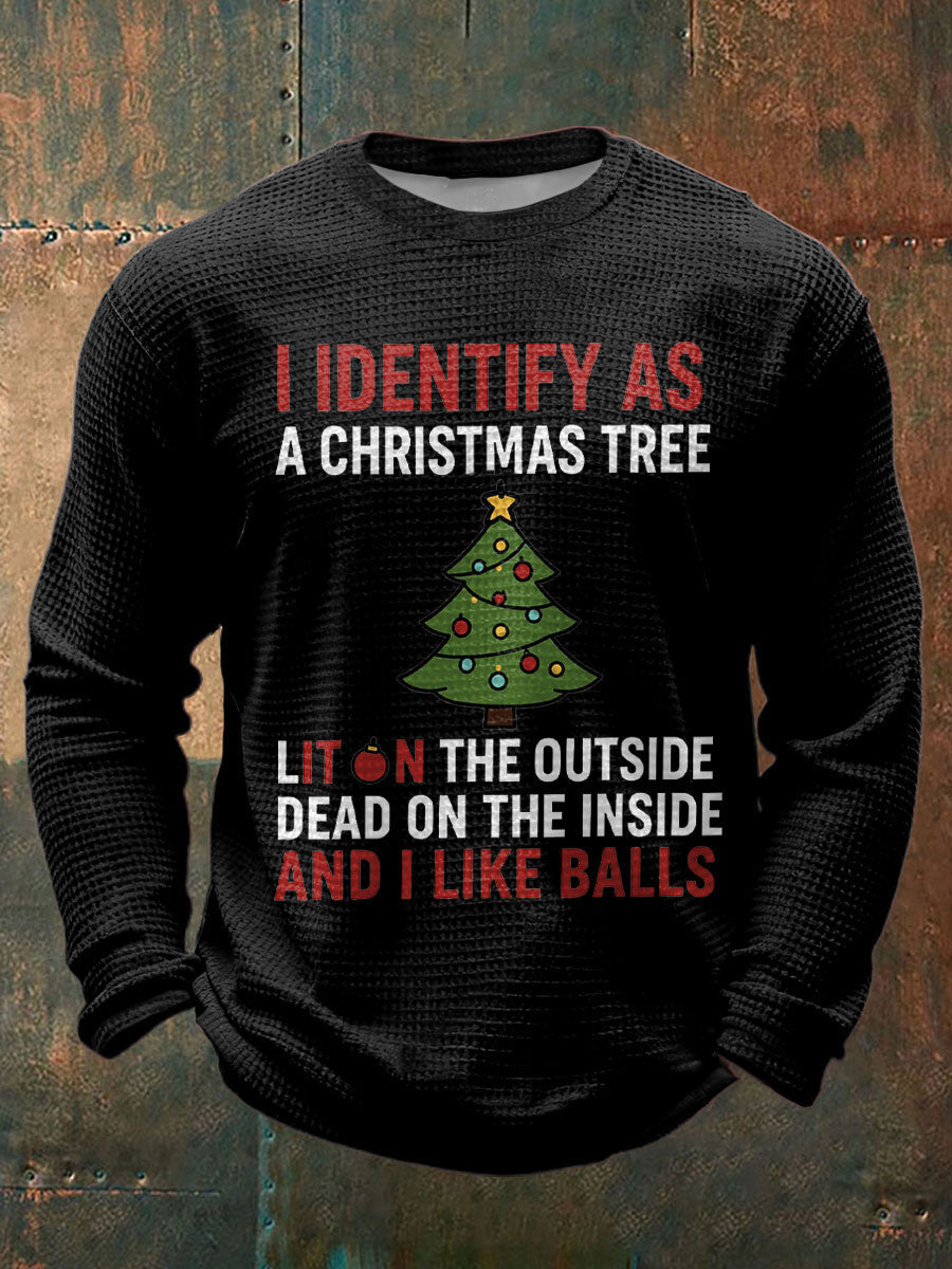 Men's Funny Identify As A Christmas Tree Printed Waffle Tops