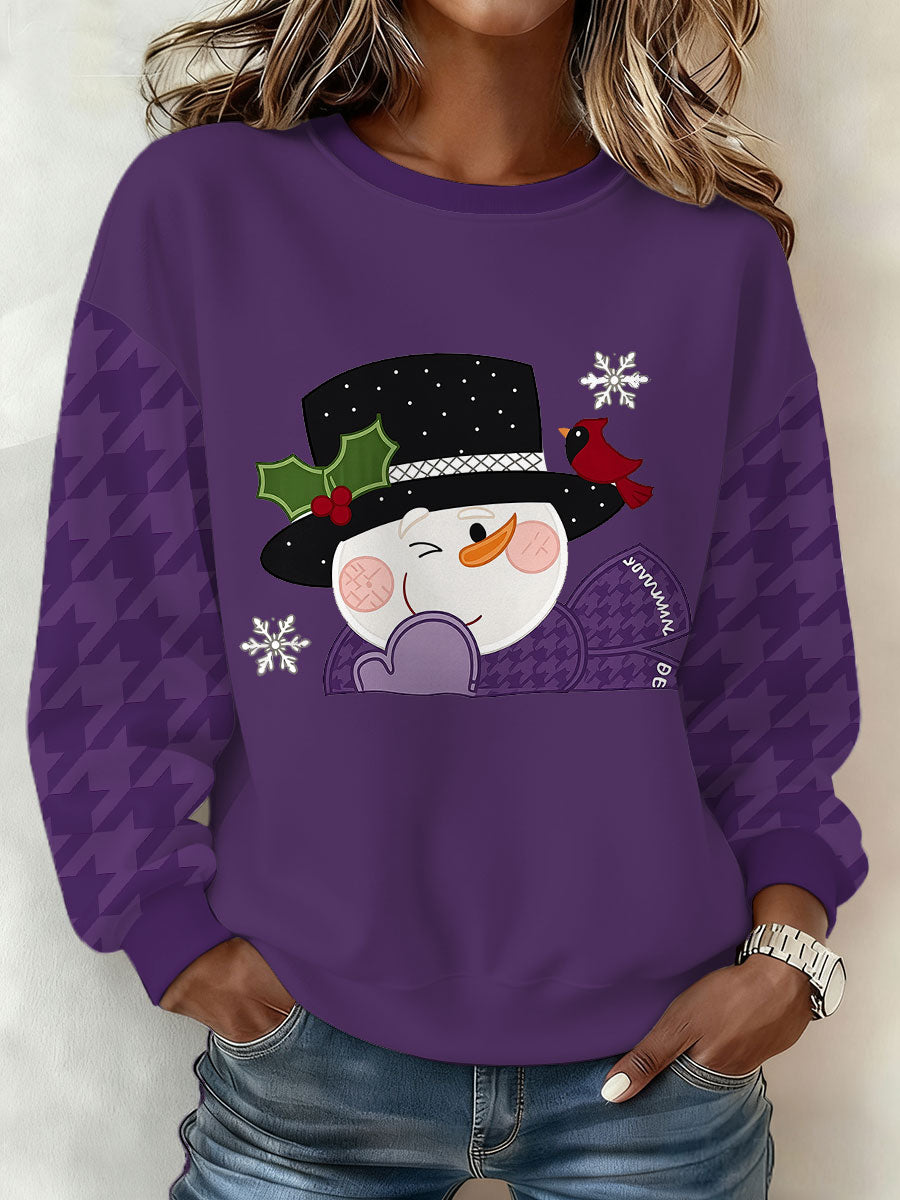 Women's Purple Christmas Snowman Printed Sweatshirt