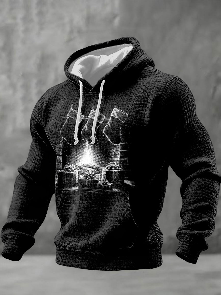 Men's Retro Christmas Checkered Cotton Hoodie