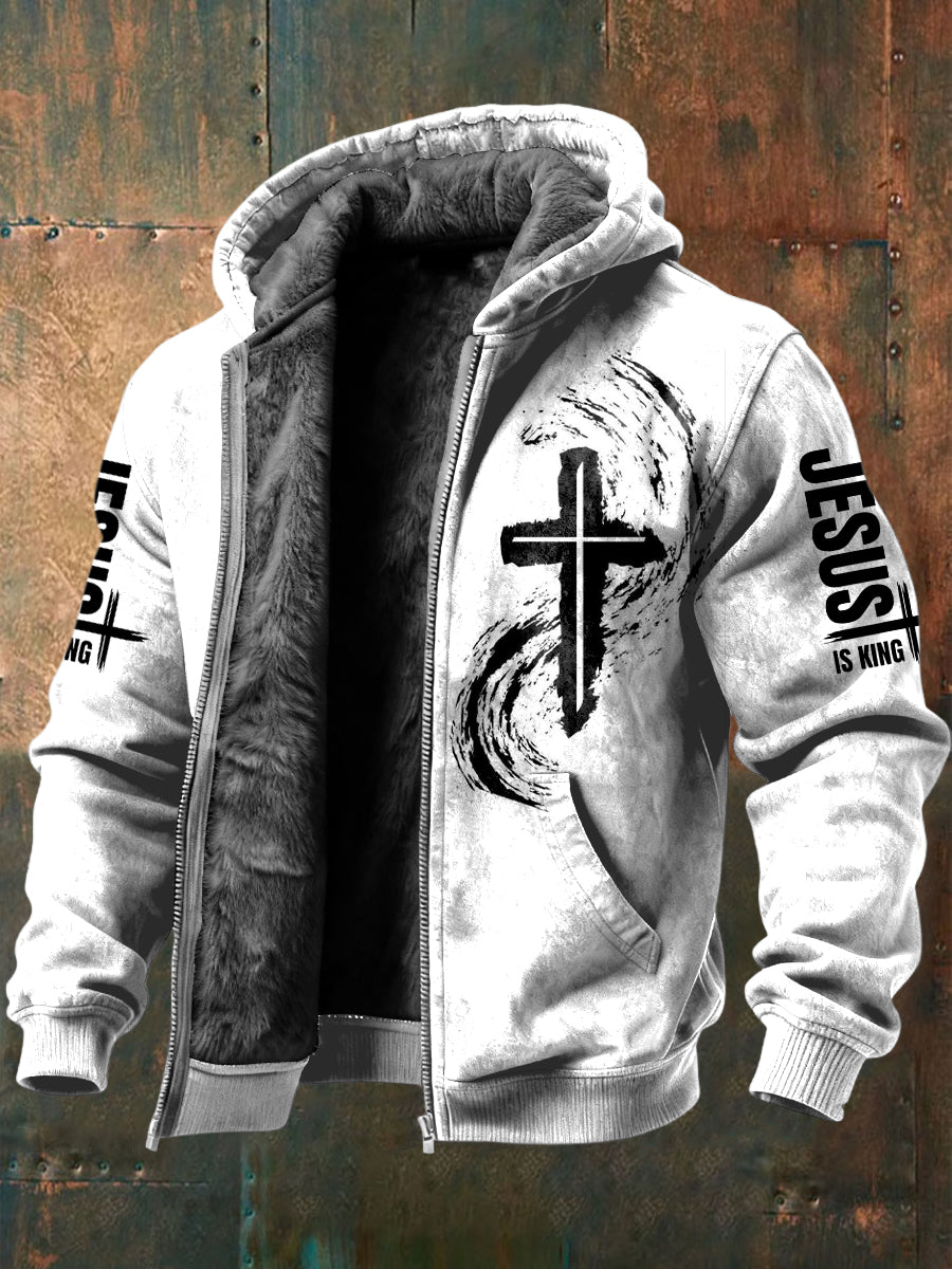 Retro Jesus Is King Fleece-Lined Hooded Jacket