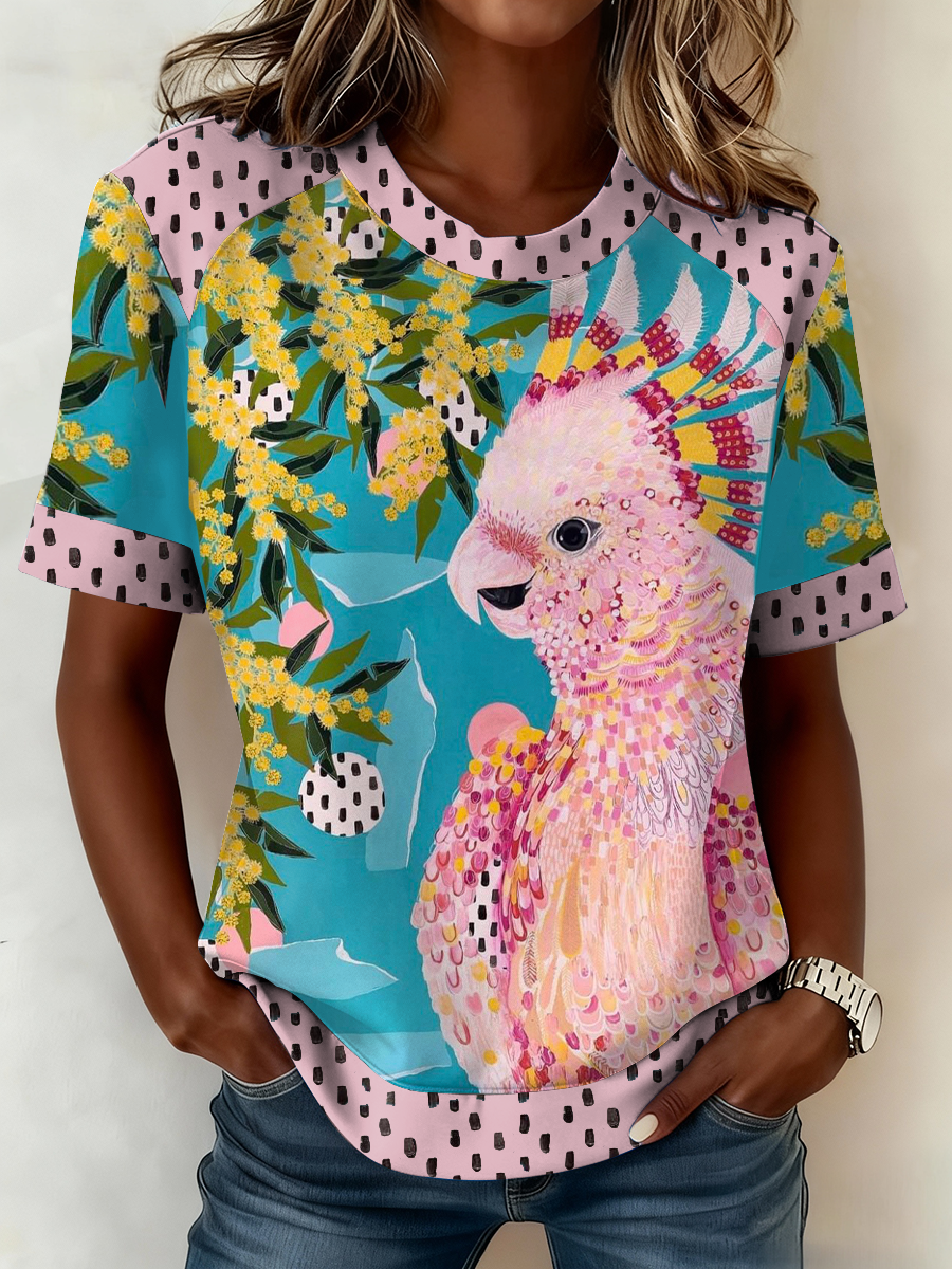 Women's Aussie Cute Pink Cockatoo Printed T-shirt