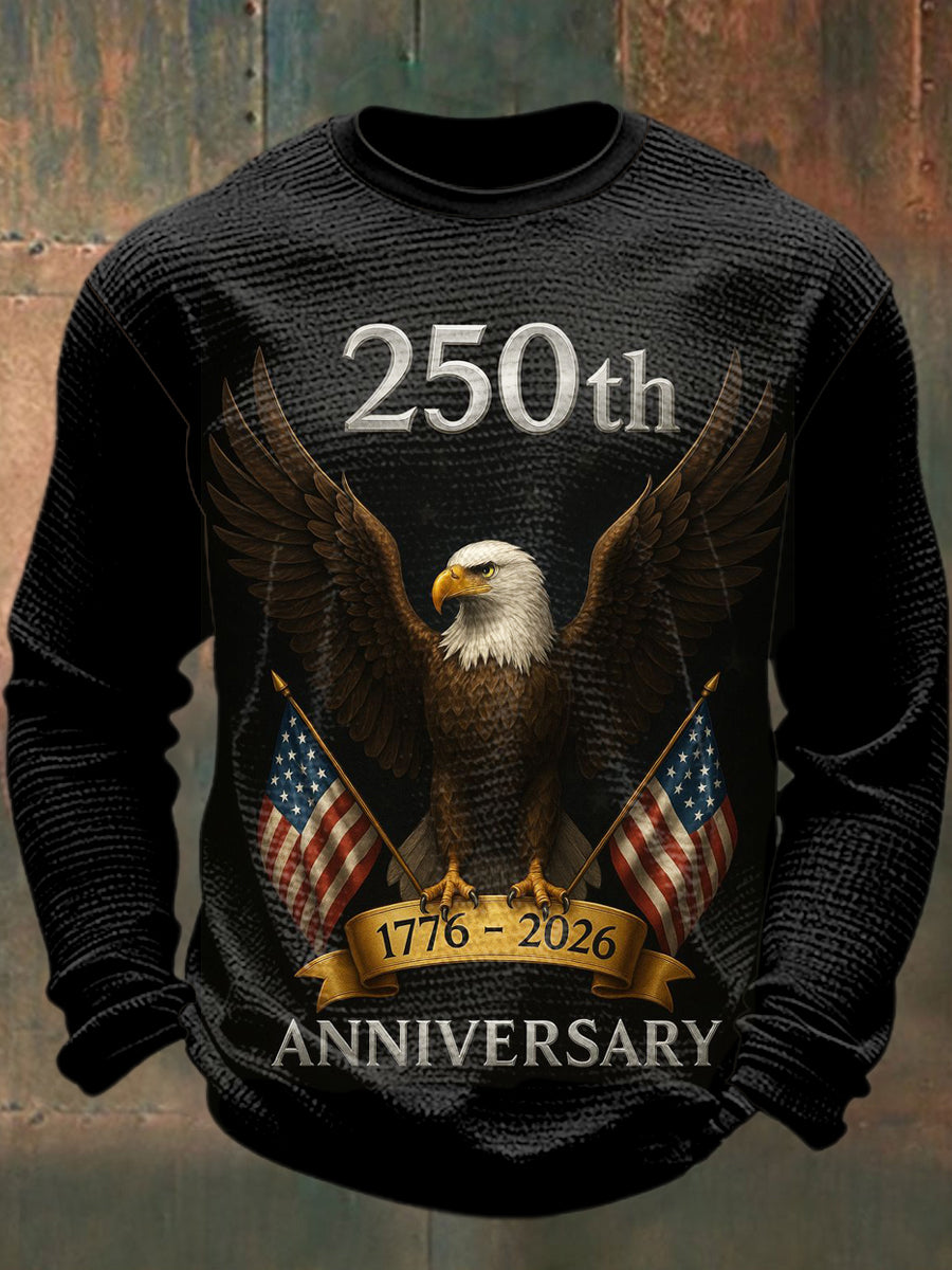 Men's 250th Printed Waffle Long Sleeved Round Neck Sweatshirt