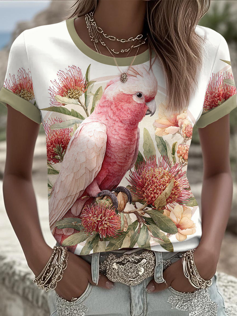 Women's Pink Cockatoo Aussie Proud Printed T-shirt