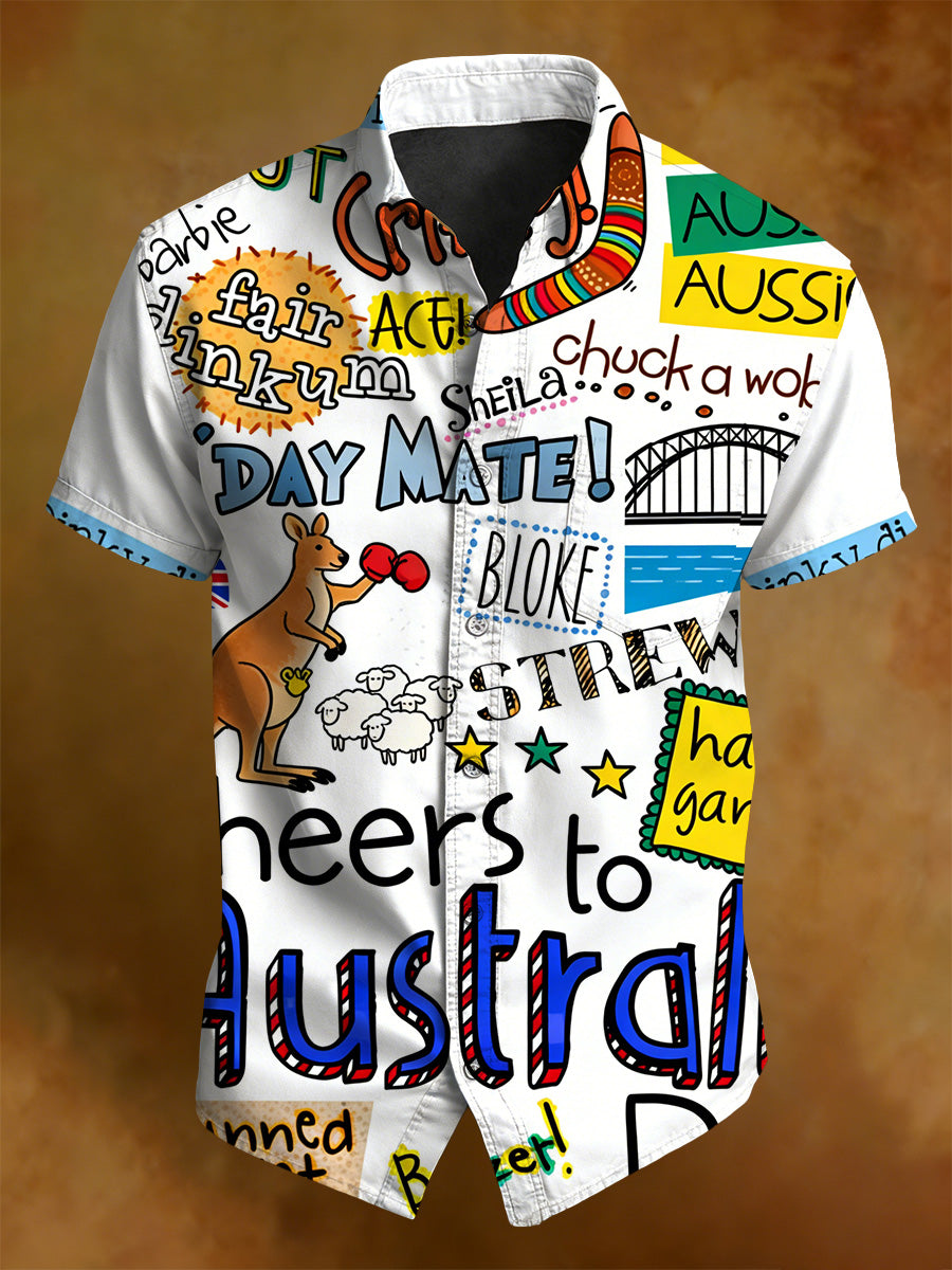 Men's Australian National Day Printed Short-Sleeved Shirt